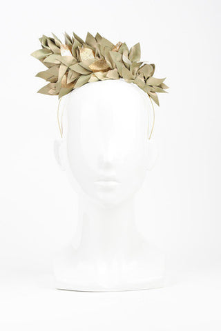 Gold Leather Leaf Headband by Natalie Bikicki Millinery Wedding Headpiece