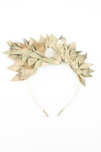 Gold Leather Leaf Headband by Natalie Bikicki Millinery Wedding Headpiece