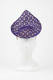 Hathor - Cobalt Blue & Gold Lace Saucer Hat by Amanda Dudley Millinery